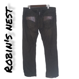 Robins Nest Women's Grey Denim Cotton Mid Rise Distressed Studded Jeans Pant 36